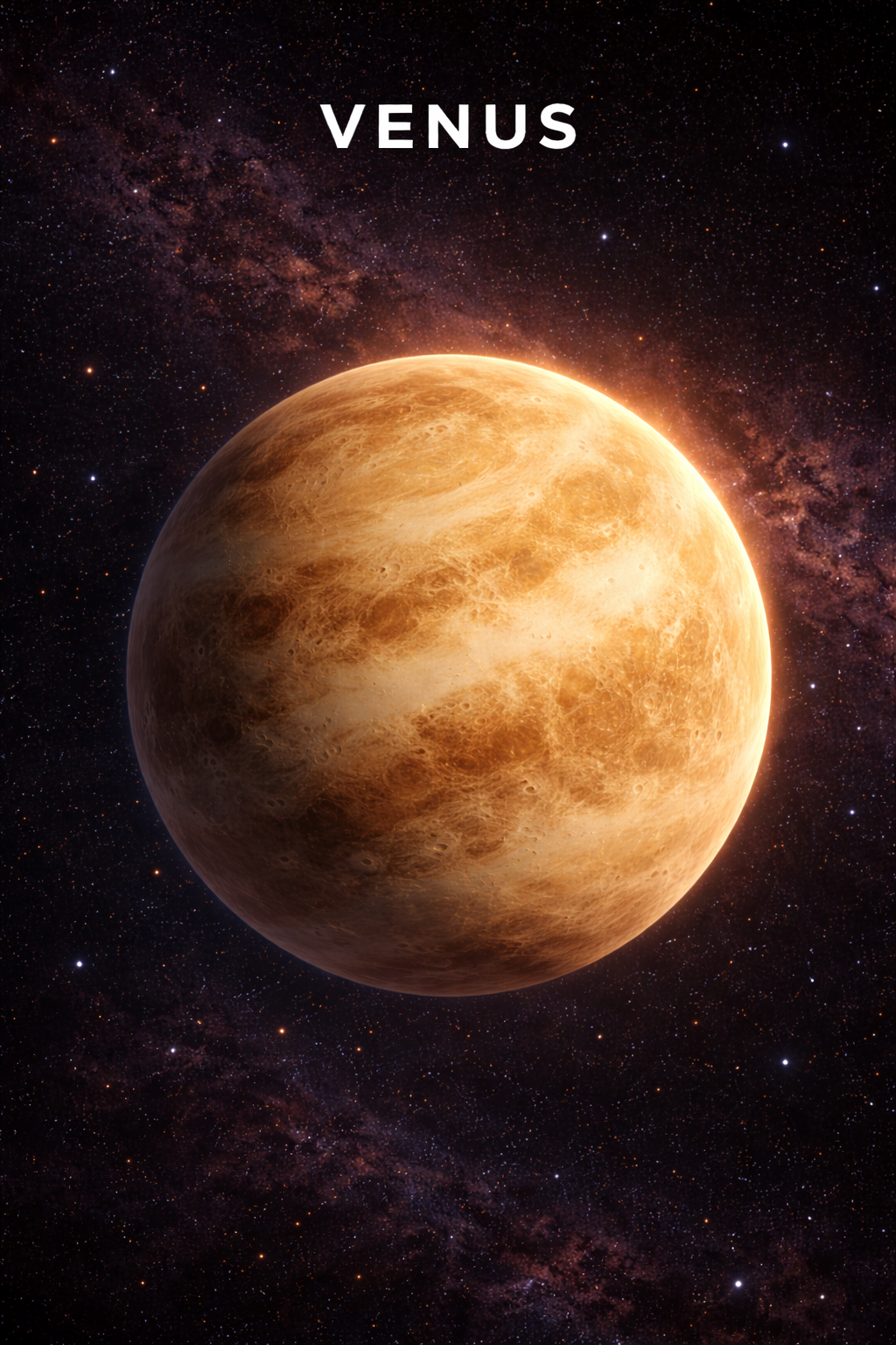 A golden cloudy planet shining in space.