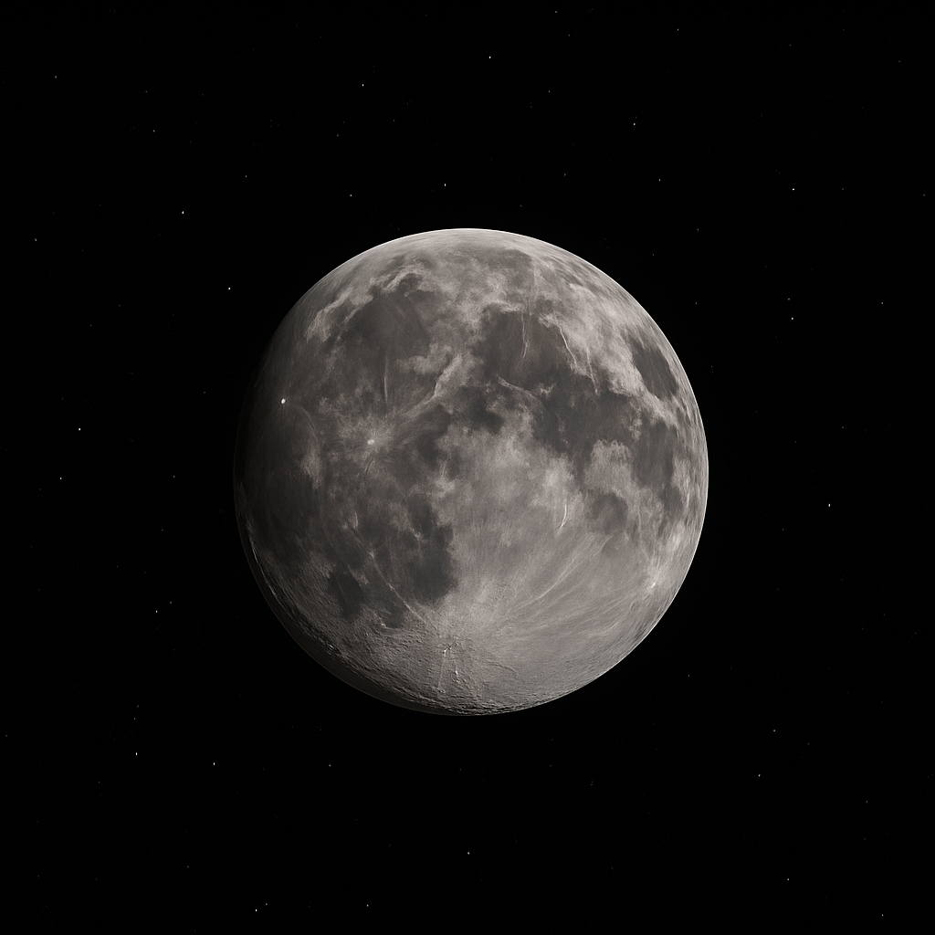 A gray cratered Moon floating in dark space.