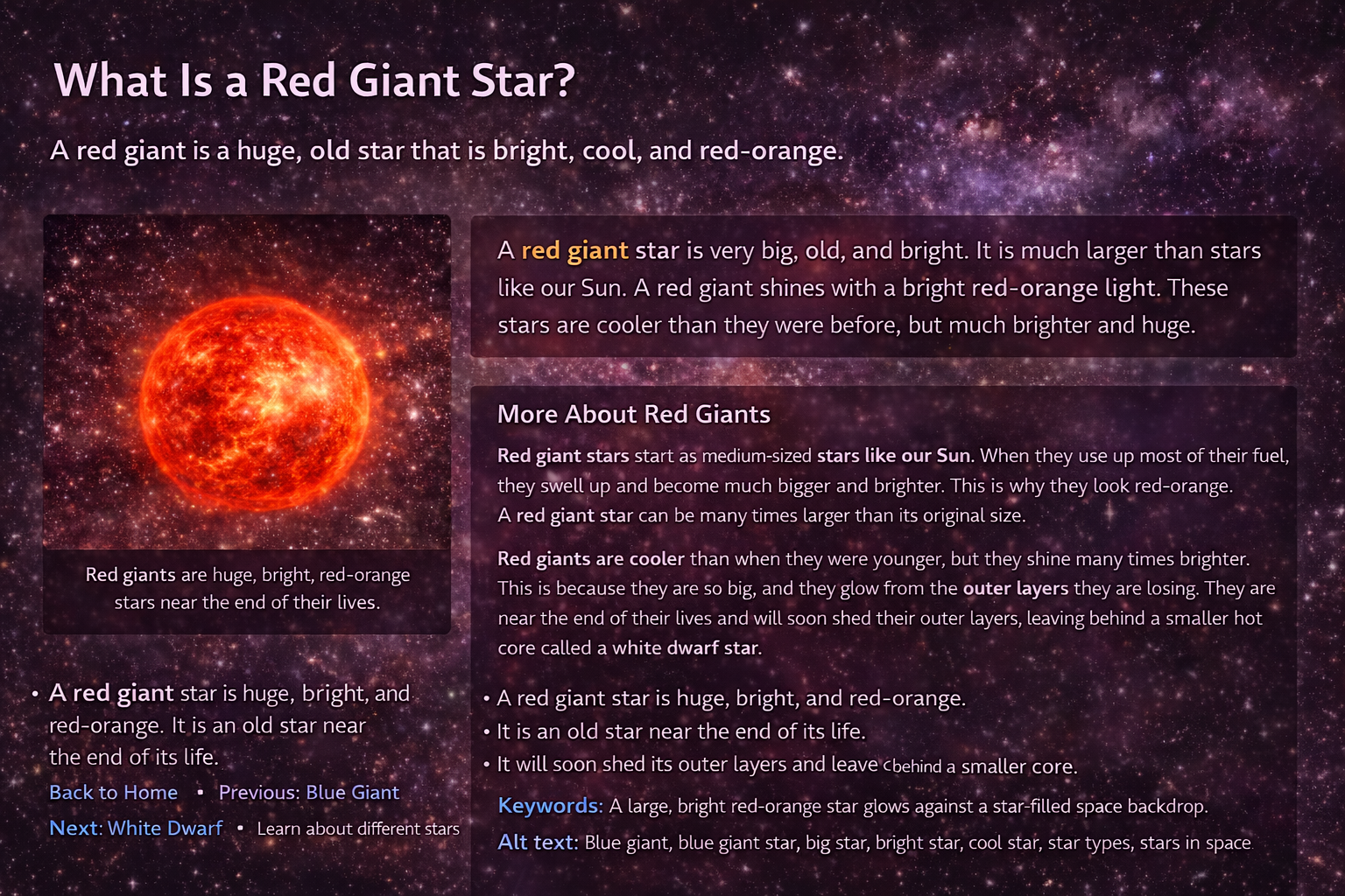 A huge red-orange giant star glowing brightly.