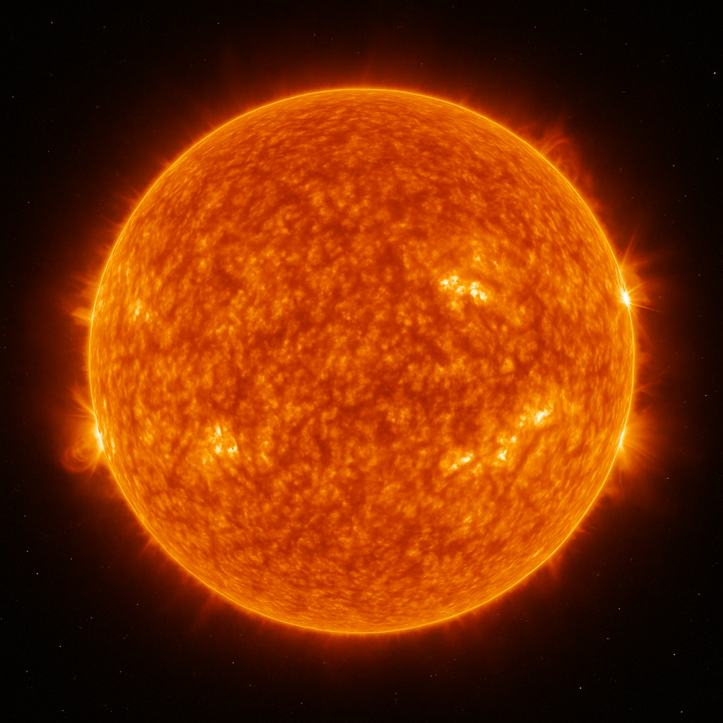 A bright yellow Sun glowing in dark space.