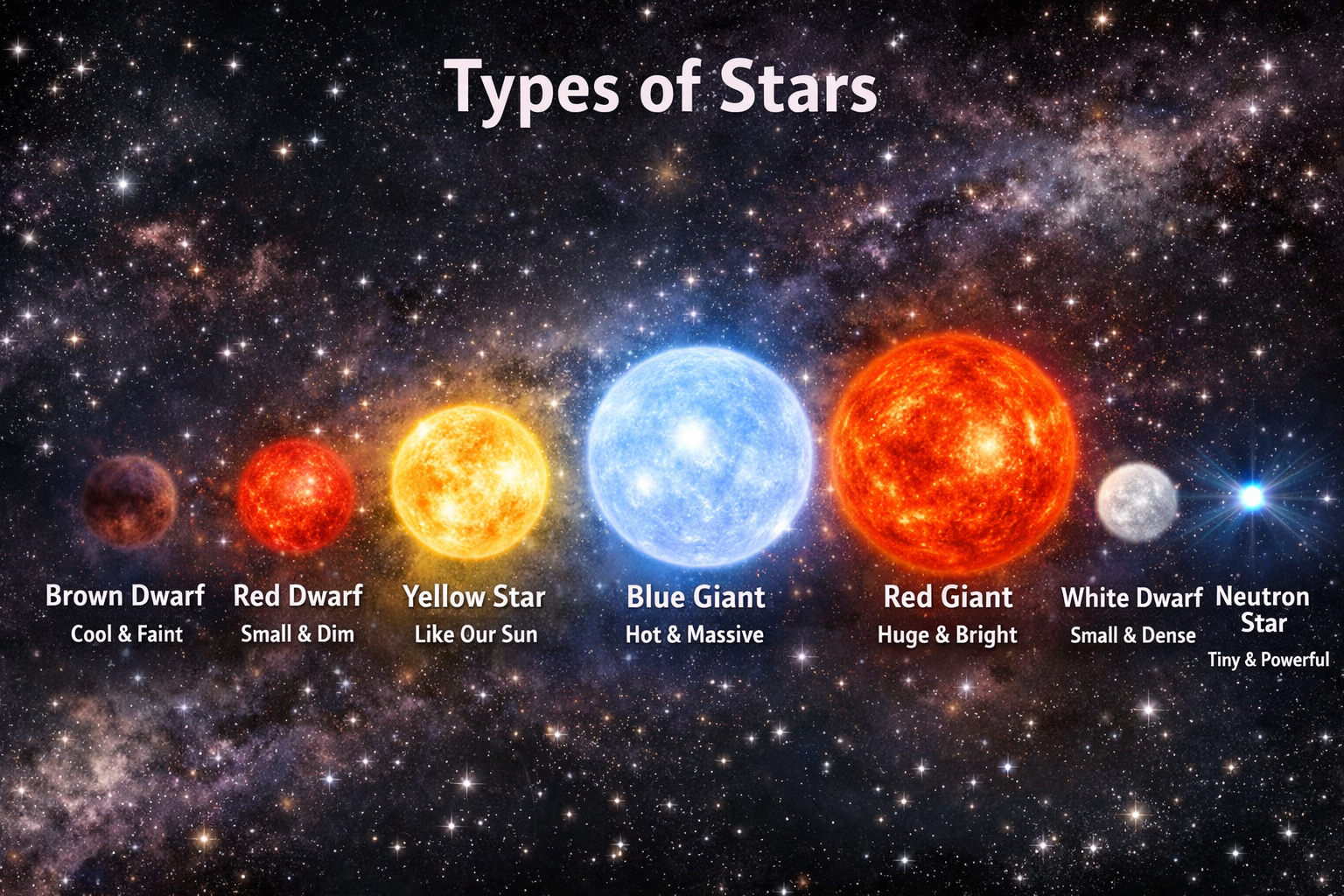 Different kinds of stars shown together in one learning image.
