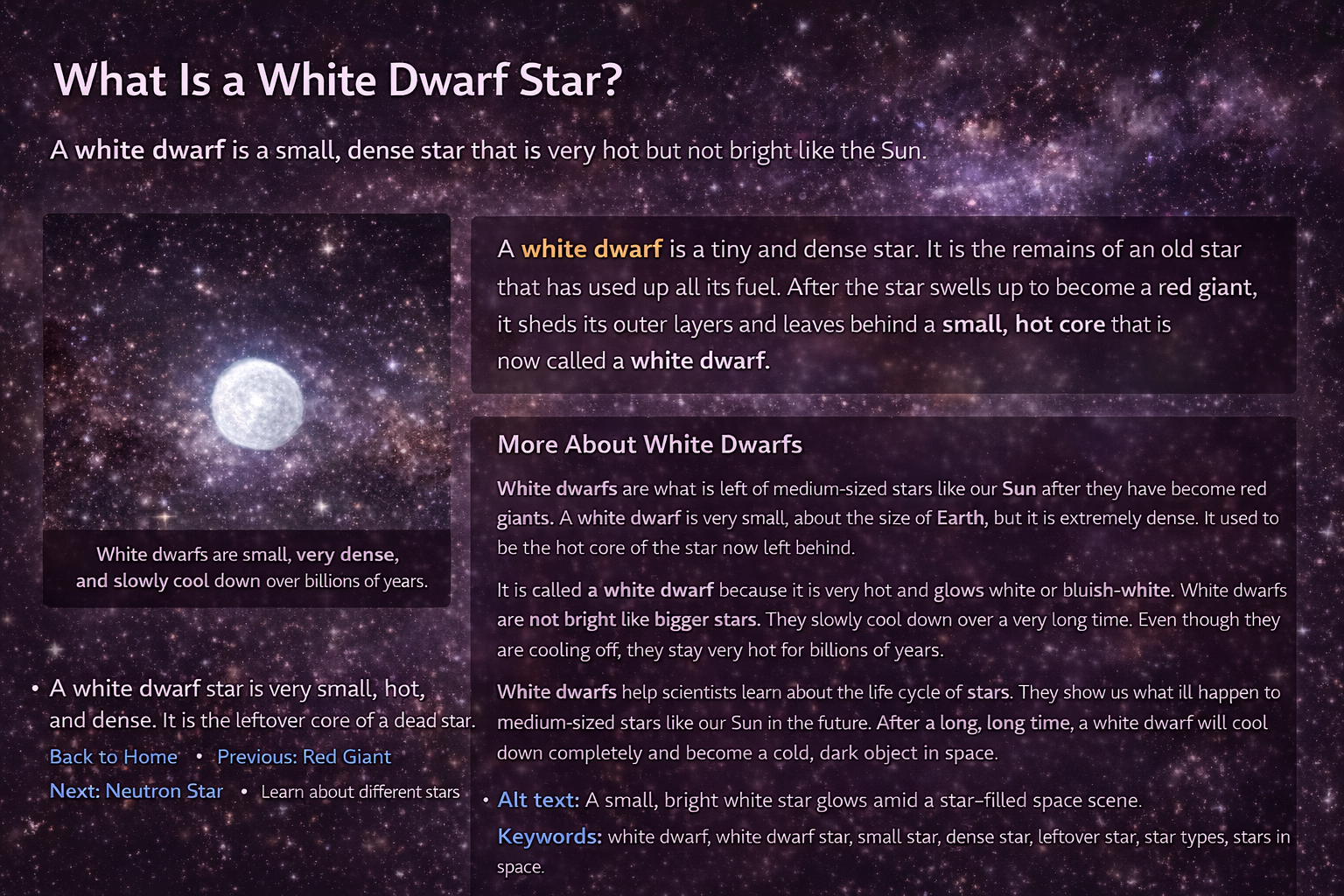 A small bright white star-like object in deep space.