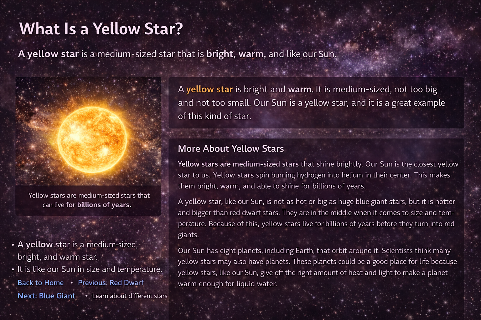 A glowing yellow star with a warm halo in space.